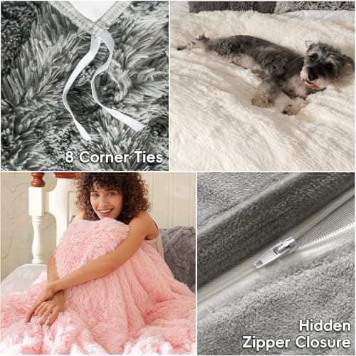 PHF Shaggy Fluffy Faux Fur King Size Duvet Cover Set