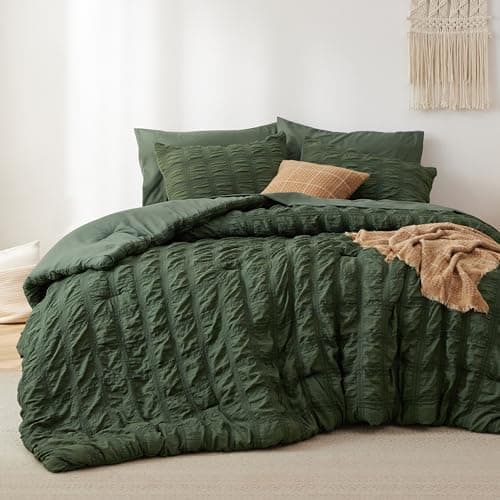 Bedsure Queen Size Bed in a Bag Plaid Seersucker Comforter Sets