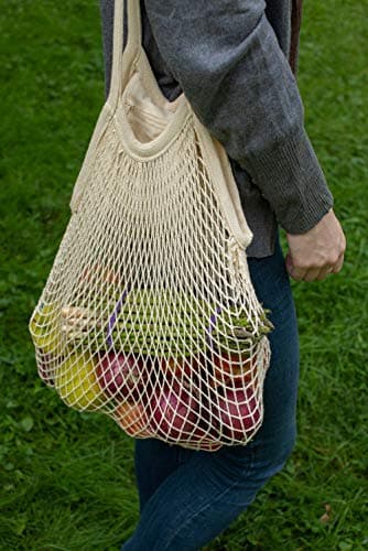 Premium 100% Cotton Mesh Grocery Totes - Reusable French Market Bags (3 Pack)
