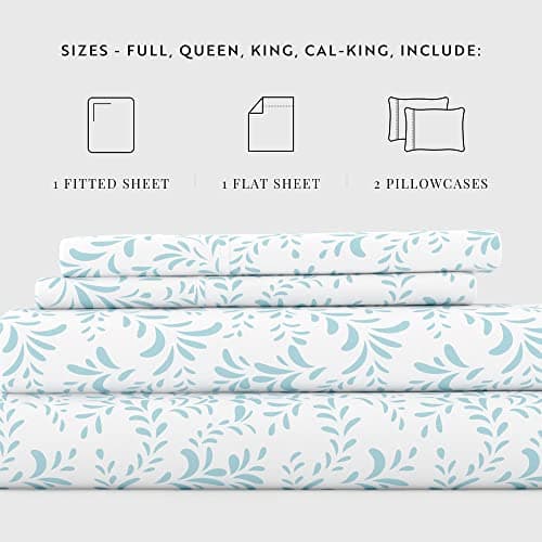 Ultra-Soft Cooling King Bed Sheet Set - Light Blue Vines