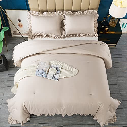 Andency Khaki Queen Comforter Set, 3 Pieces Shabby Chic Bedding