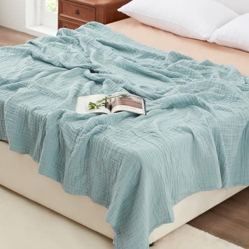 Cyan 100% Cotton Love's Cabin Queen Muslin Blanket, 90"x90"