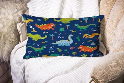 Dinosaur Lumbar Pillow Covers, 12x20 inch, Kids Dino Decor Cushion Cases