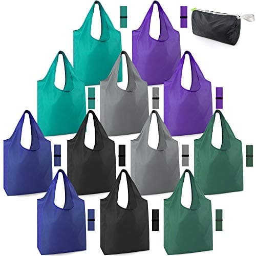 BeeGreen Foldable 50LBS Extra Large Reusable Grocery & Shopping Bags (10 Pack, Colorful)
