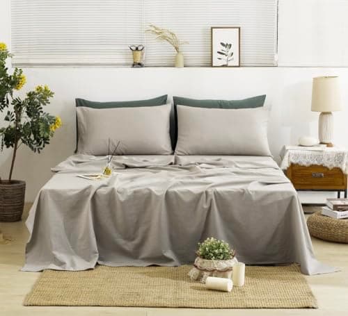 TUMEI 100% Natural Linen King Size Sheets Set - Soft & Durable 4PC Bedding