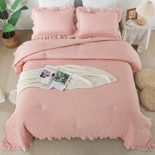 Andency Khaki Queen Comforter Set, 3 Pieces Shabby Chic Bedding