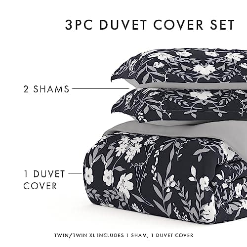 Queen Duvet Cover Set with 2 Pillow Shams in Black