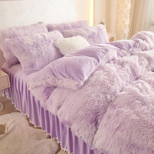 Tie Dye Purple Faux Fur Comforter Set - Queen, 3 Pieces