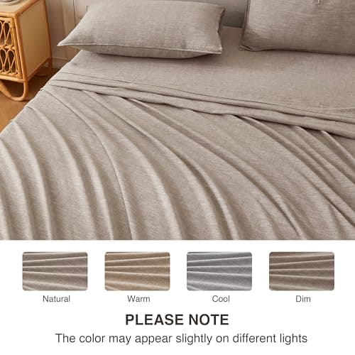 King Size Stonewashed Linen Cotton Sheets, Beige - Breathable & Soft, Slub Texture, All-Season Comfort, 4-Piece Set