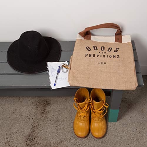 Burlap Market Tote: Goods and Provisions - 17 tall x 13.5 wide x 8.8 deep