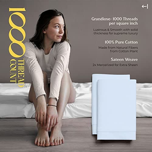 Light Blue 100% Pure Cotton Sateen Pillowcases Set of 2