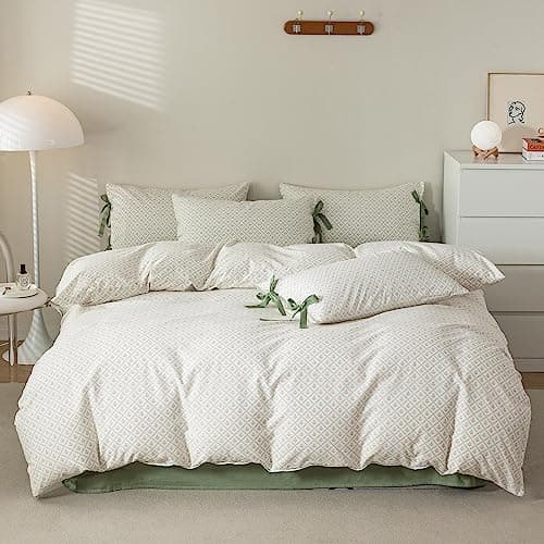 VM VOGUEMARKET Gold Green Flower Percale cotton Duvet Cover with Zipper Closure