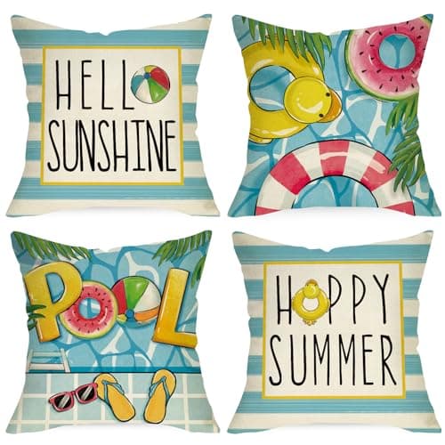 Hello Sunshine 16x16 Blue Striped Pool Decorative Cushions