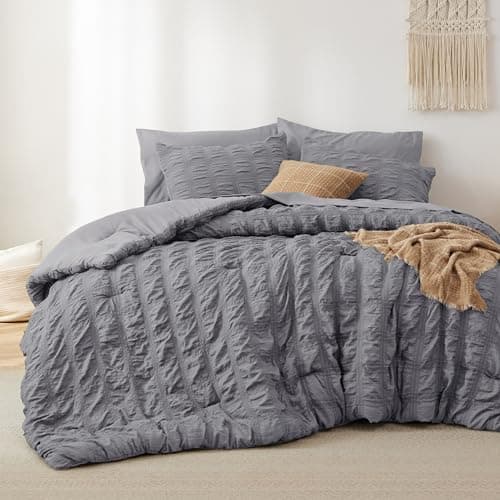Bedsure Queen Size Bed in a Bag Plaid Seersucker Comforter Sets