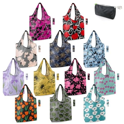 BeeGreen Foldable 50LBS Extra Large Reusable Grocery & Shopping Bags (10 Pack, Colorful)