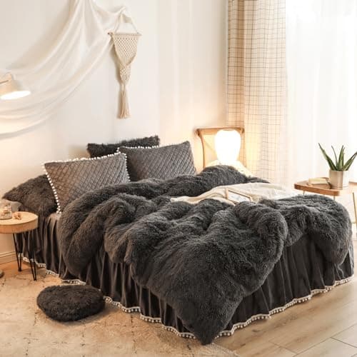 Tie Dye Purple Faux Fur Comforter Set - Queen, 3 Pieces