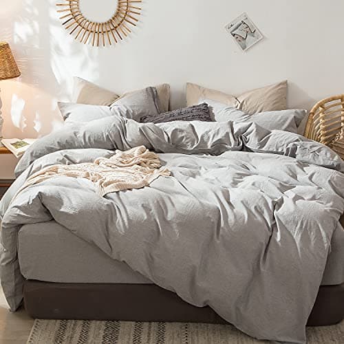MooMee Bedding Duvet Cover Set in Brown, Queen Size 100% Washed Cotton Linen Like Textured Breathable and Durable Soft Comfy