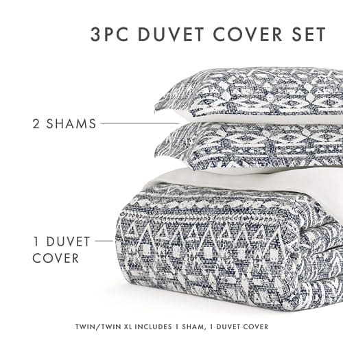 King Size Linen Duvet Cover Set - Navy Blue Color with 2 Pillow Shams