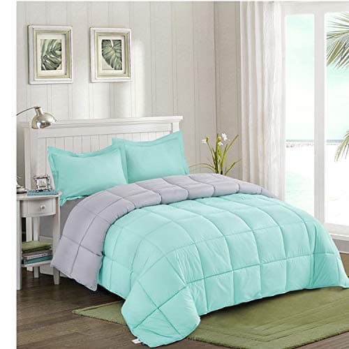 King Size Blue Down Alternative Comforter Set - Reversible Chic Quilt Design