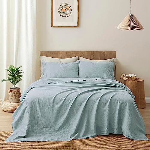 ATLINIA Stone Washed 100% Pure Flax Linen Queen Bedding Sheets Set