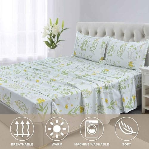 Nanko Floral Bedding Set Full Size 4 Pieces - Soft Microfiber, Aesthetic Chic Farmhouse Decor
