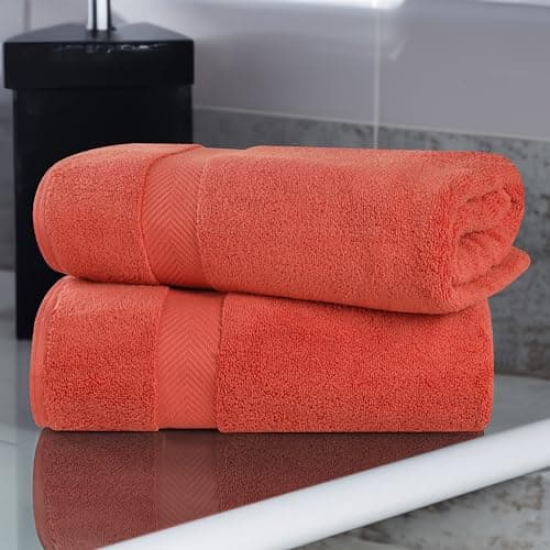 Superior Zero Twist 100% Cotton Oversized Bath Sheet Set, Super Soft & Absorbent - Brick
