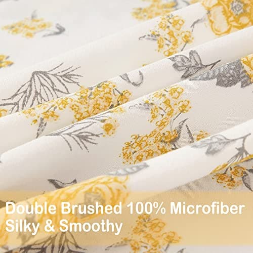 Vintage Flower Printed Full Size Bed Sheet Set with 15 Deep Pocket - 4 Piece Microfiber Patterned Sheet Set