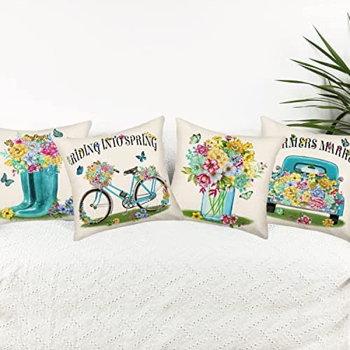 Fukeen Farmers Market Blue 18x18 Inch Spring Flower Pillow Covers
