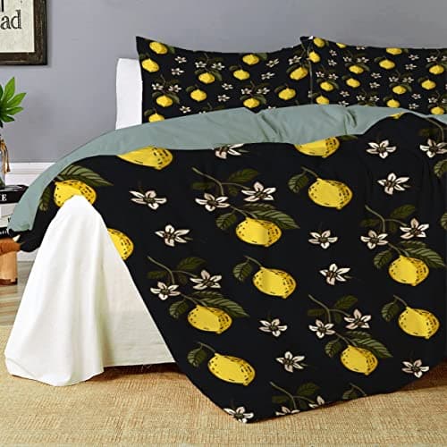 Twin Lemon Tropical Bedding Set with Pillowcases 68x87 Zipper Closure Corner Ties
