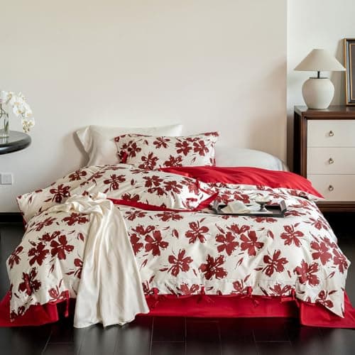 VM VOGUEMARKET Gold Green Flower Percale cotton Duvet Cover with Zipper Closure