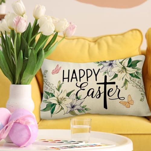 Christian Easter Lily Cross Flower Cushion Cover 12x20 Rectangular Sofa Decor