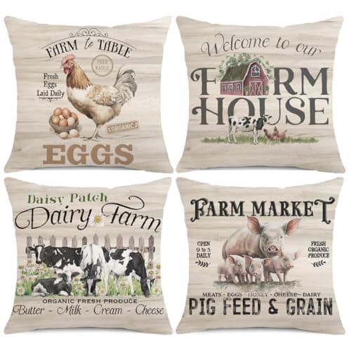 Vintage Farmhouse Animal Pillow Covers Set of 4 F063-18