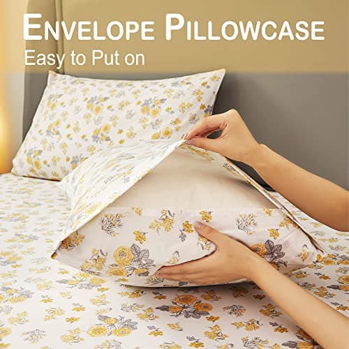 Vintage Flower Printed Full Size Bed Sheet Set with 15 Deep Pocket - 4 Piece Microfiber Patterned Sheet Set