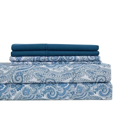 King Size Bed Sheets Set - Deep Pockets, Floral Ultra Soft Microfiber, 90 Thread Count (Grey/Yellow Medallion)