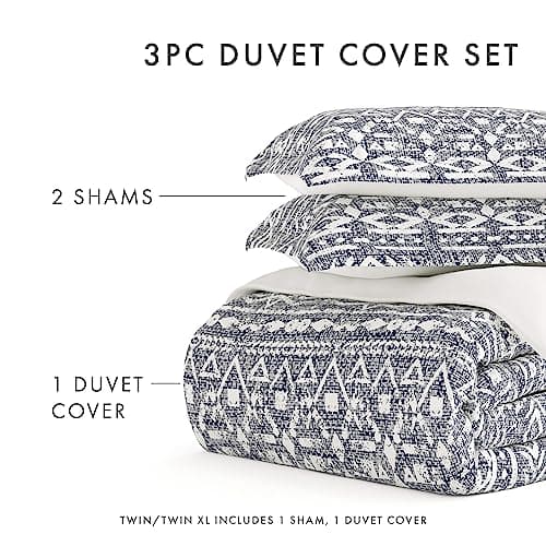 Navy Linen Duvet Cover Queen Set - Hotel-Like Comfort and Softness, Exquisite Prints, Solid Colors, Dreamy Bedroom