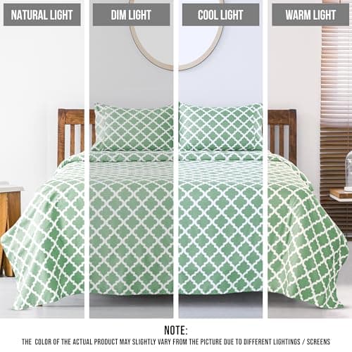 LDC Quatrefoil 4-Piece Soft Microfiber Bedding - Sage