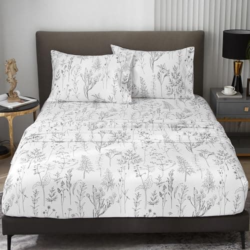 HYPREST Leaf Floral Deep Pocket Bed Sheets, 1800 Thread Count, Oeko-Tex Certified