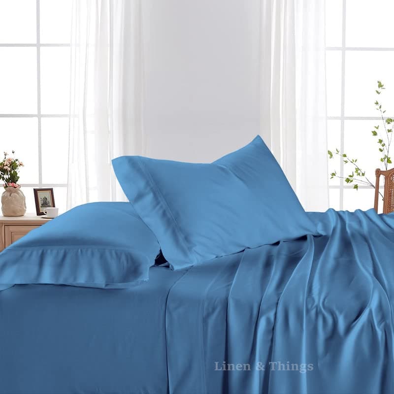 Premium 100% Egyptian Cotton 800 Thread Count 120x80 King Sheet Set, Deep Pocket 18", Mediterranean Blue