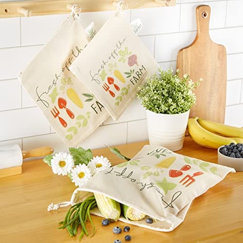 DII Farmer's Market Fresh Veggie Print 3-PieceReusable Kitchen Produce Bag Set