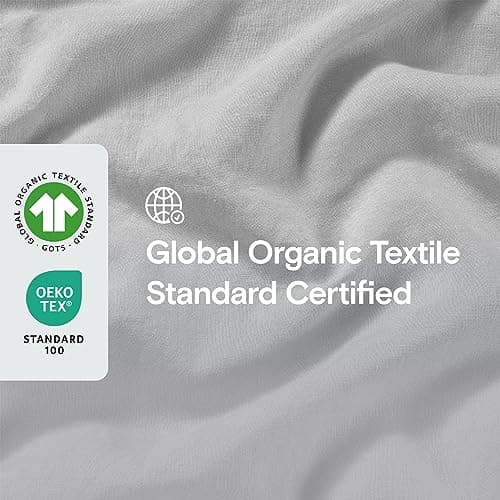 GOTS Certified Sijo Stone Washed Organic French Linen Bed Sheet Set, Dove, Queen