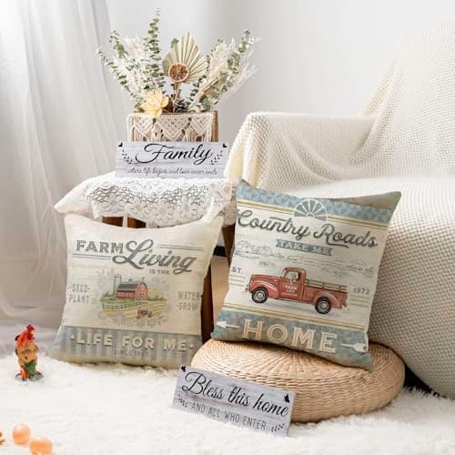 Retro Farmhouse Animal Pillow Covers 18x18 Set of 4feito