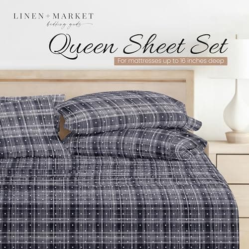 Ultra-Soft & Cooling Navy Polka Full Bed Sheet Set - Deep Pocket Fits 16 Mattress