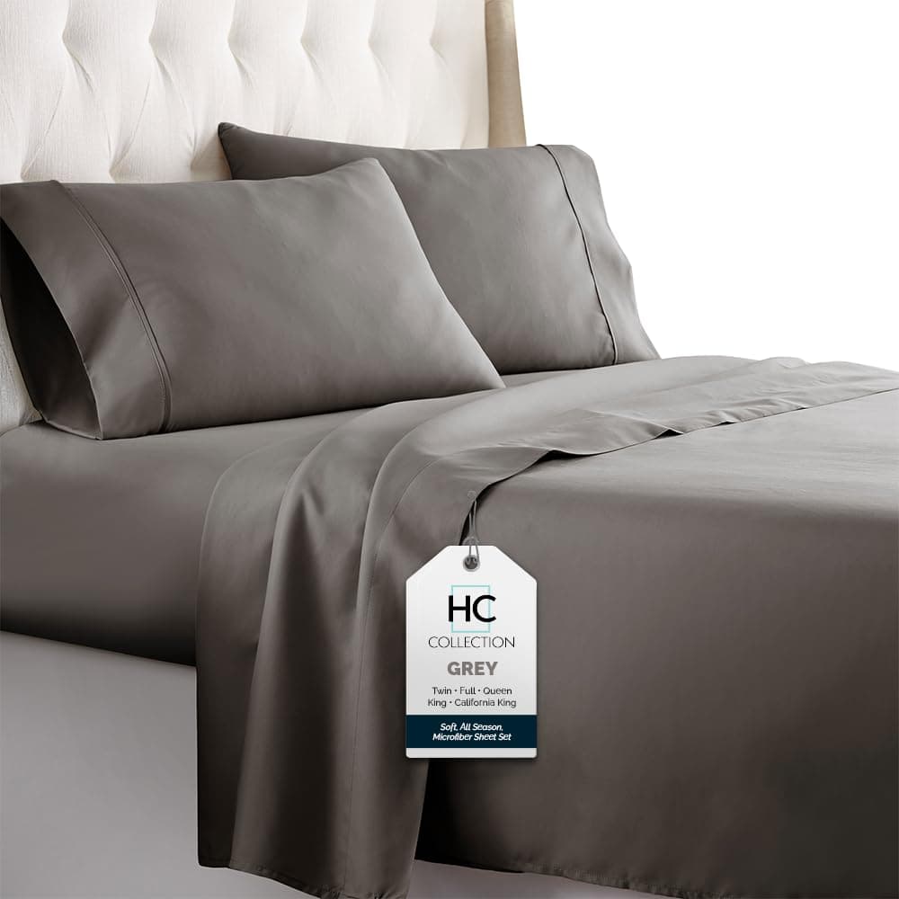 HC Collection King Bed Sheets Set with 2 Pillowcases, Gray