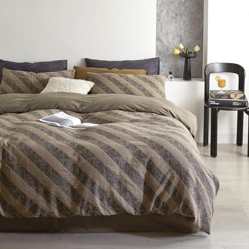 VM VOUGEMARKET Queen Blue Striped Duvet Cover & Pillowcases Set