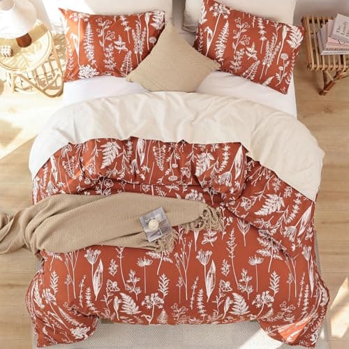 JANZAA Queen Oatmeal Floral Comforter Set with 2 Pillow Shams