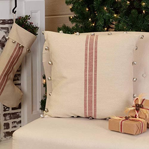 Sleigh Bell Stripe Throw Pillow, Red & Cream, Merry Christmas Décor