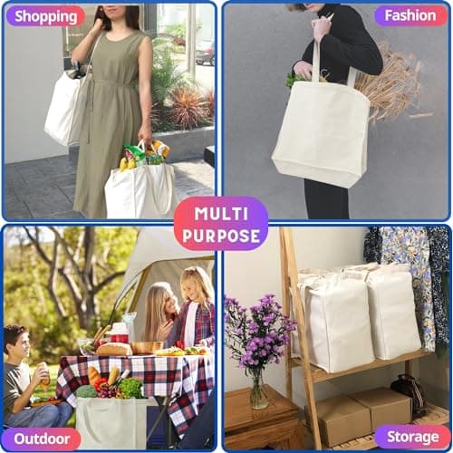 Canvas Tote Bag XL Set - Heavy Duty, Foldable, Washable