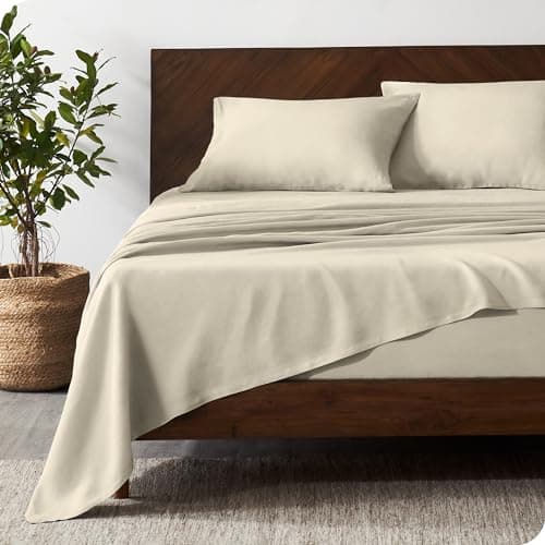 Bare Home Queen Sheet Set - 100% Linen Deep Pocket Sheets (Natural)