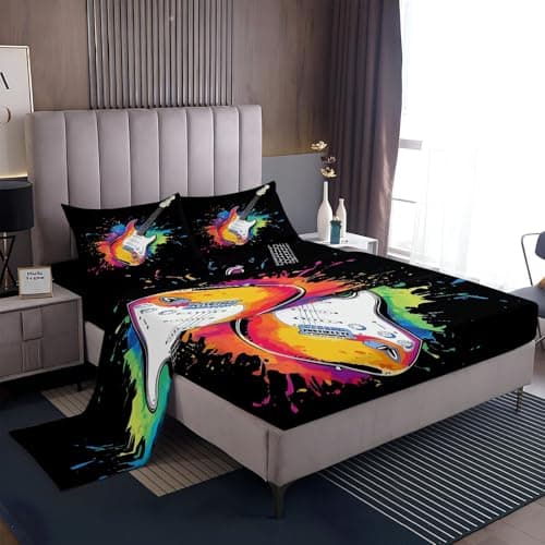 Abstract Flame Wolf & Dragon Black King Size Bed Sheets (1 Fitted, 1 Flat, 2 Pillowcases)