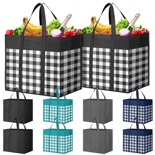 WISELIFE Eco-Friendly Large Foldable Grocery Bags 10 Pack Grey & Black